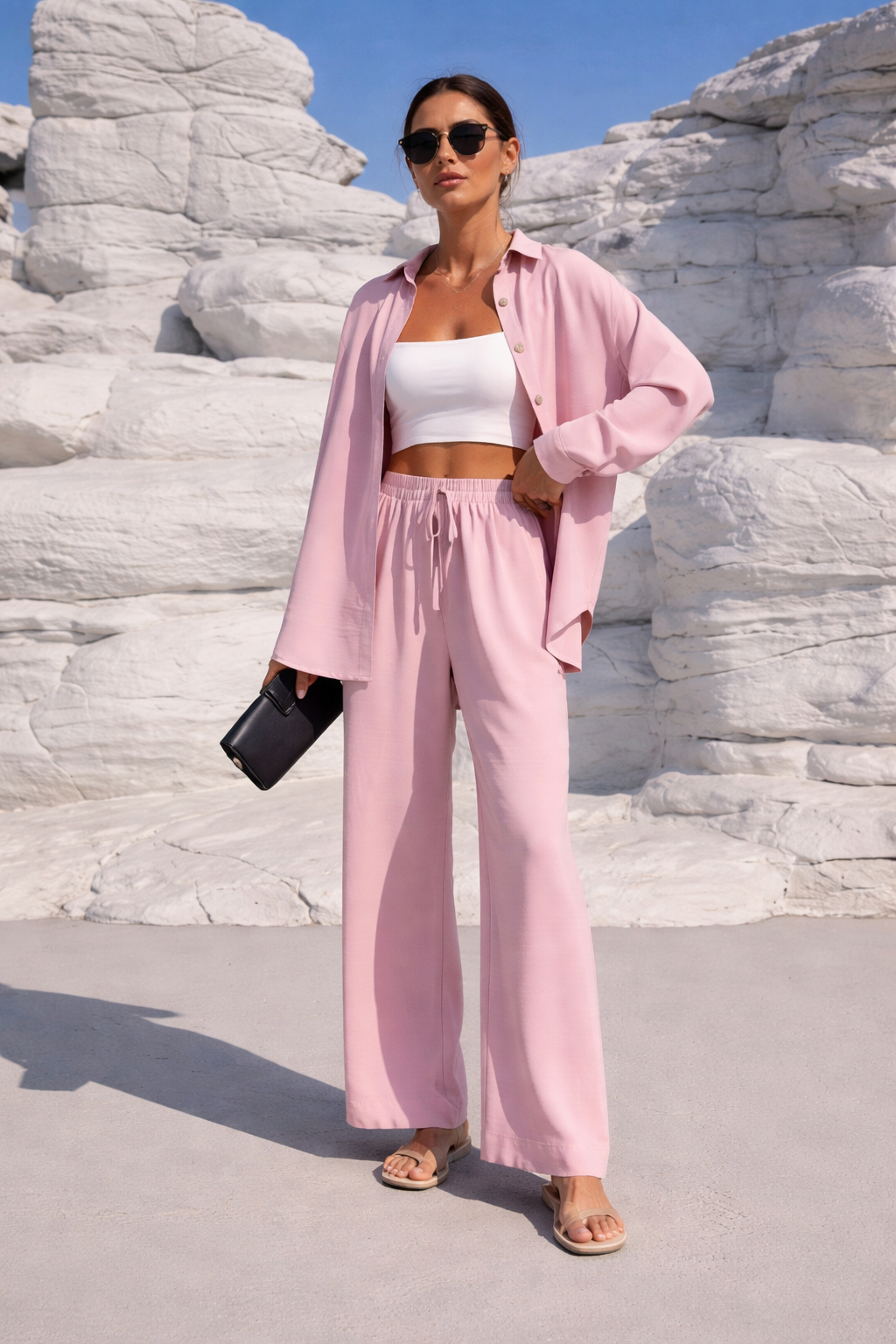 Completo Donna Camicia e Pantaloni a Gamba Larga