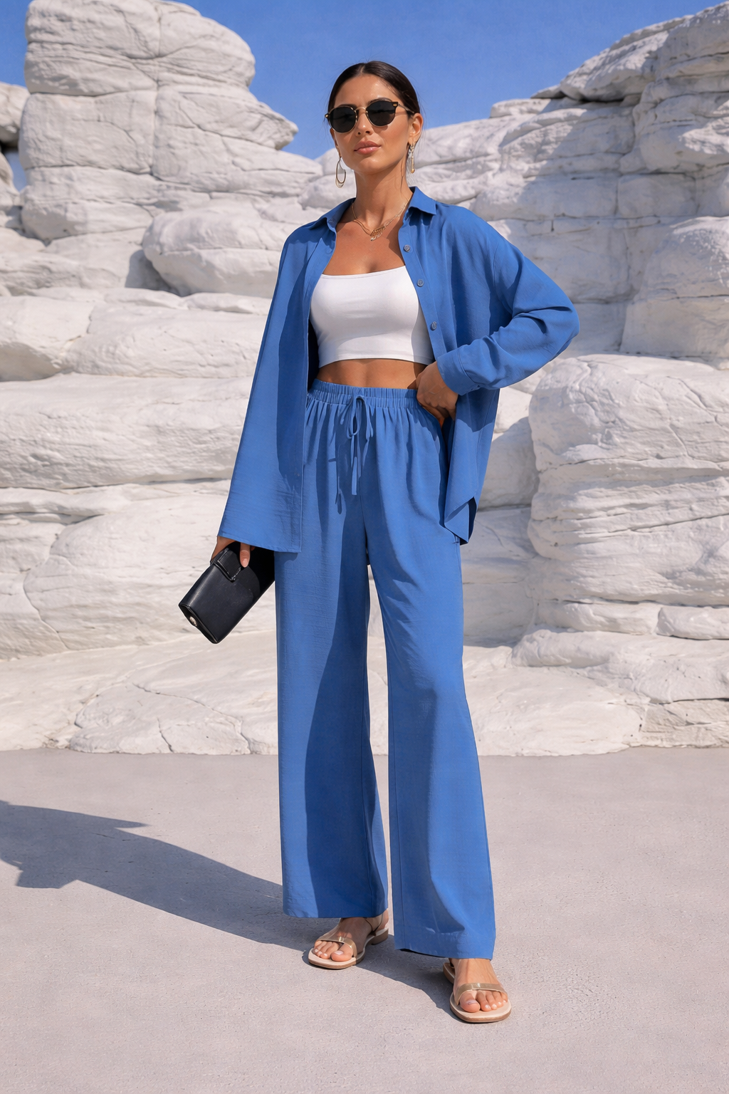 Completo Donna Camicia e Pantaloni a Gamba Larga